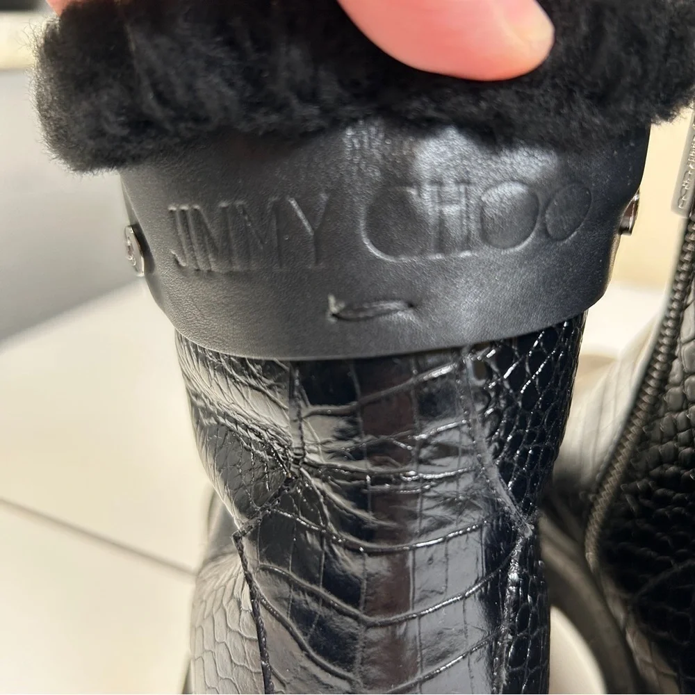 Jimmy Choo Voyager lI Heated Tech Snow Boots Black Croc-Embossed Leather